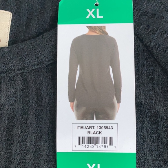 Chaser black waffle weave long sleeve shirt tunic rounded hi lo button sleeve - Picture 12 of 16